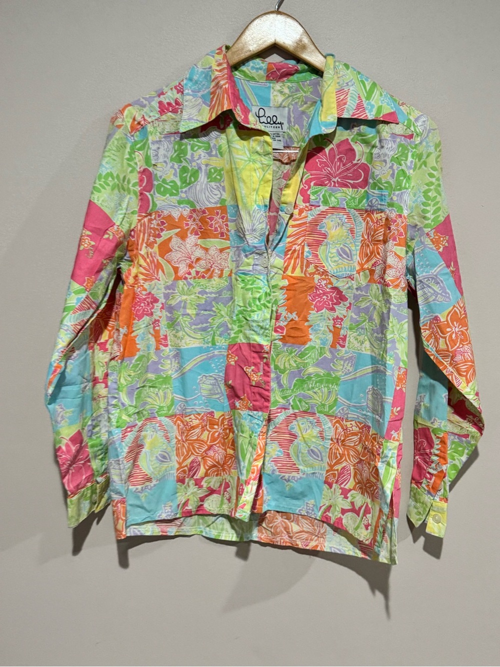 100% Cotton 90s Lilly Pulitzer Patchwork Tropical Colorful Shirt Dress small